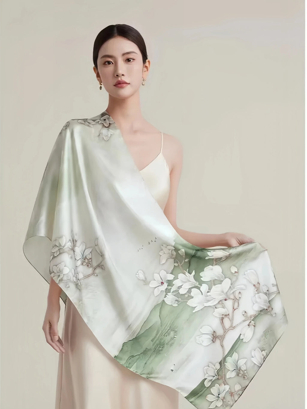 Premium Mulberry Silk Floral Skinny Scarf
