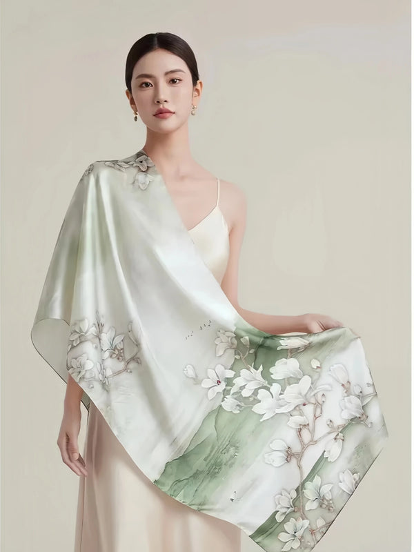 Premium Mulberry Silk Floral Skinny Scarf