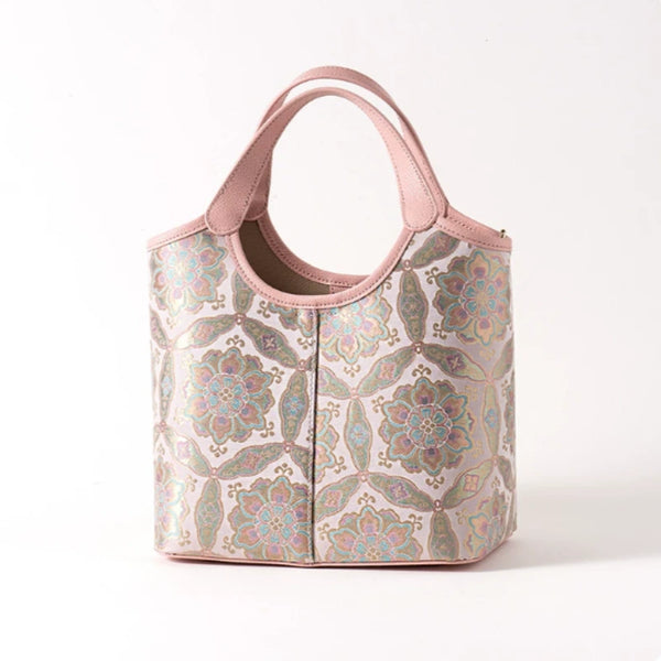 Premium Mulberry Silk Song Brocade Cowhide Bucket Bag