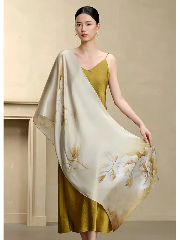Premium Mulberry Silk Floral Skinny Scarf