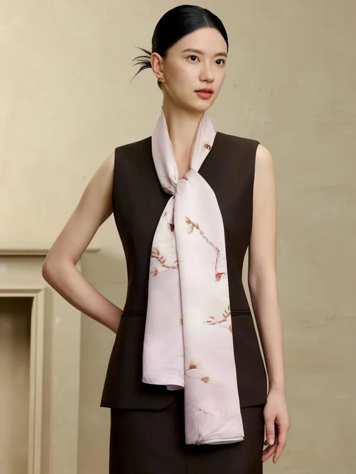 Premium Mulberry Silk Floral Skinny Scarf