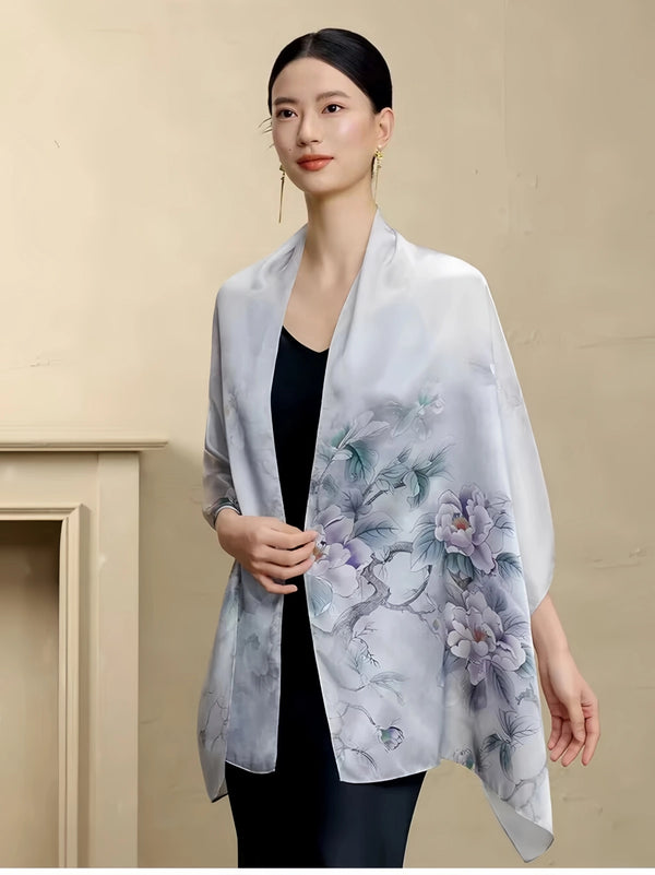 Premium Mulberry Silk Floral Skinny Scarf