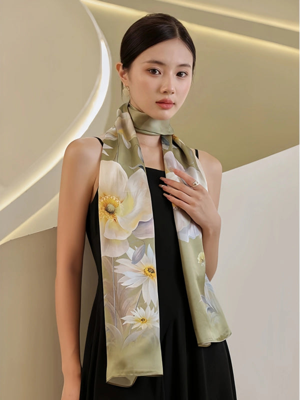 Premium Mulberry Silk Floral Long Scarf