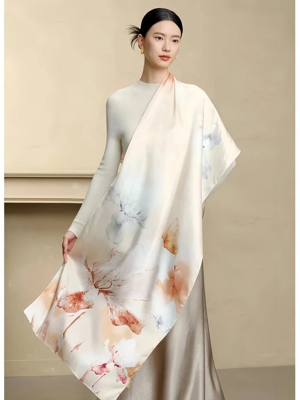 Premium Mulberry Silk Floral Skinny Scarf