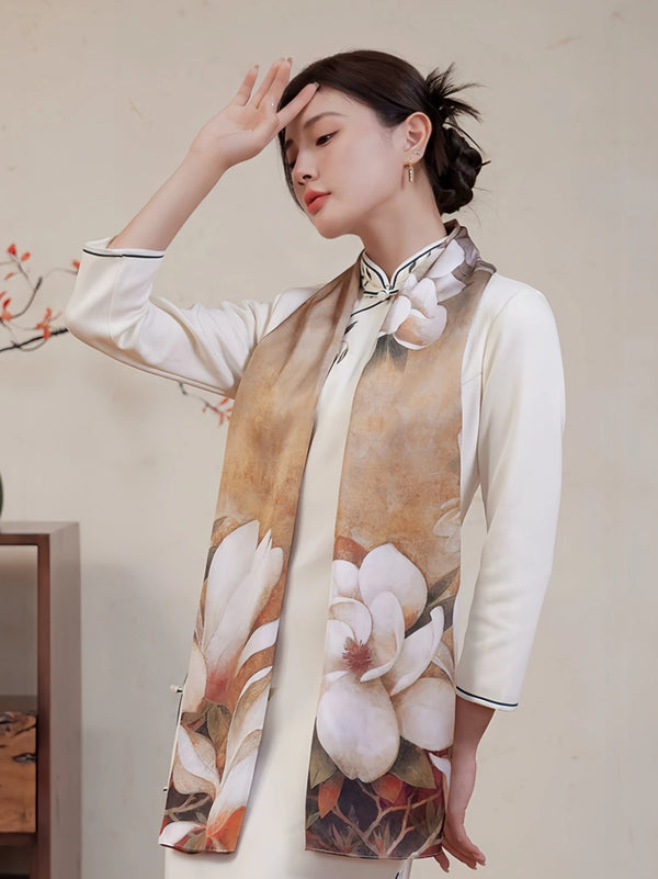 Premium Mulberry Silk Floral Long Scarf