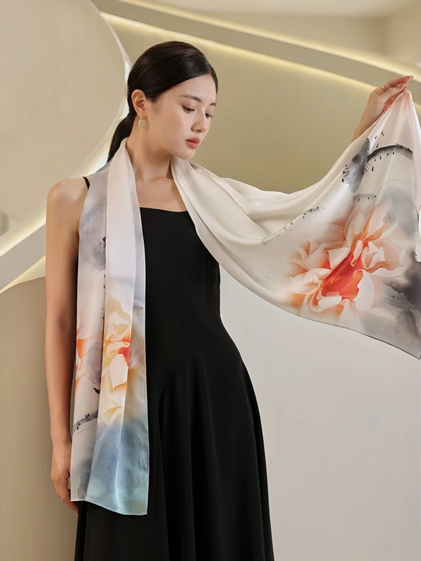 Premium Mulberry Silk Floral Long Scarf