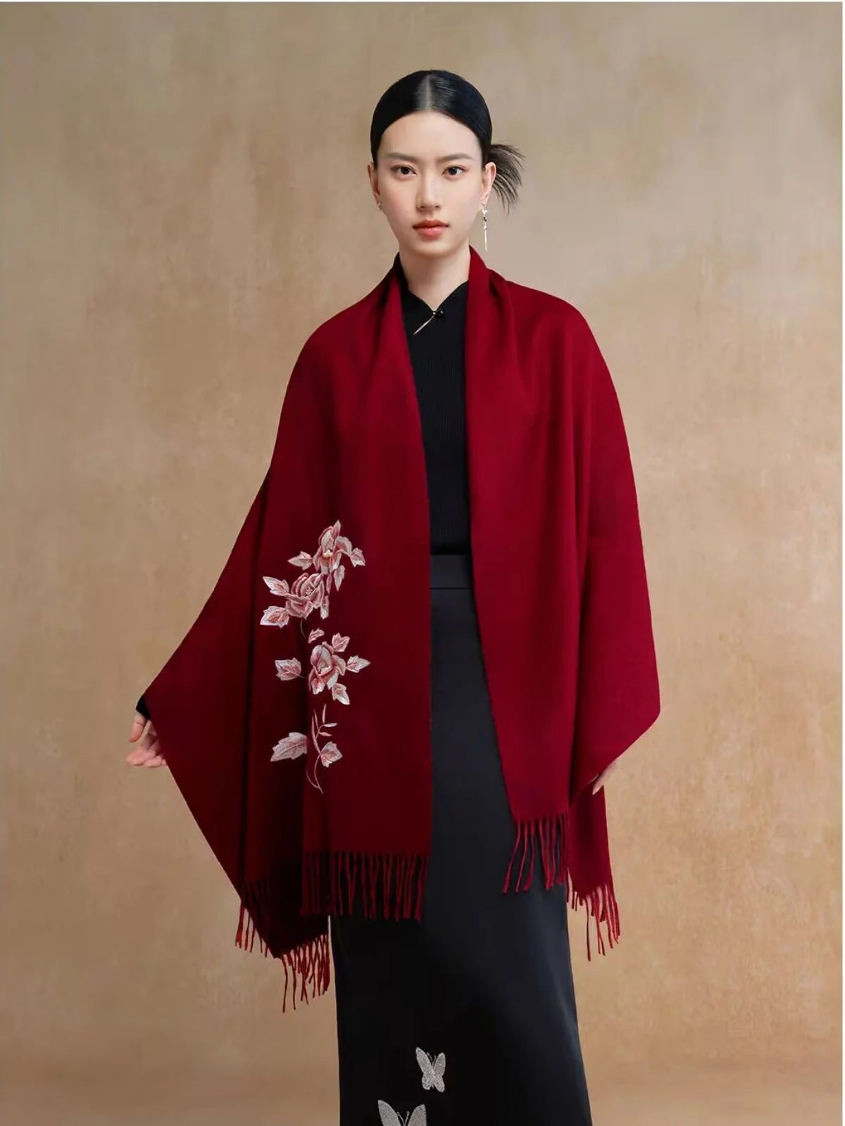 Premium Merino Wool Embroidered Shawl