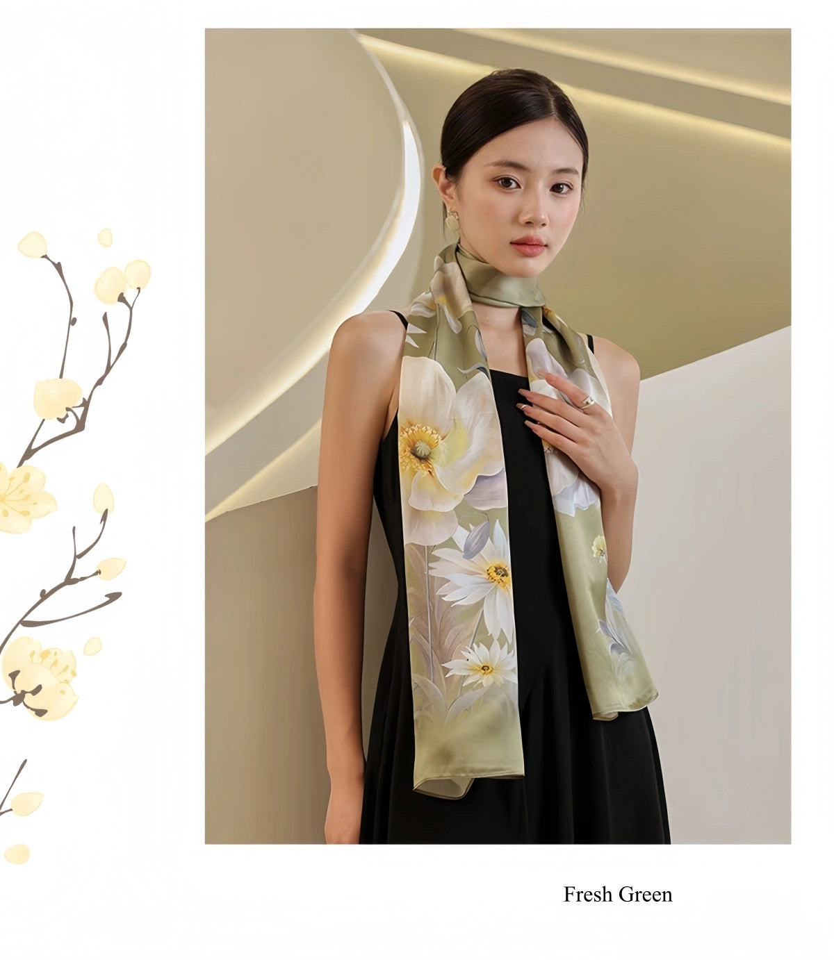 Premium Mulberry Silk Floral Long Scarf