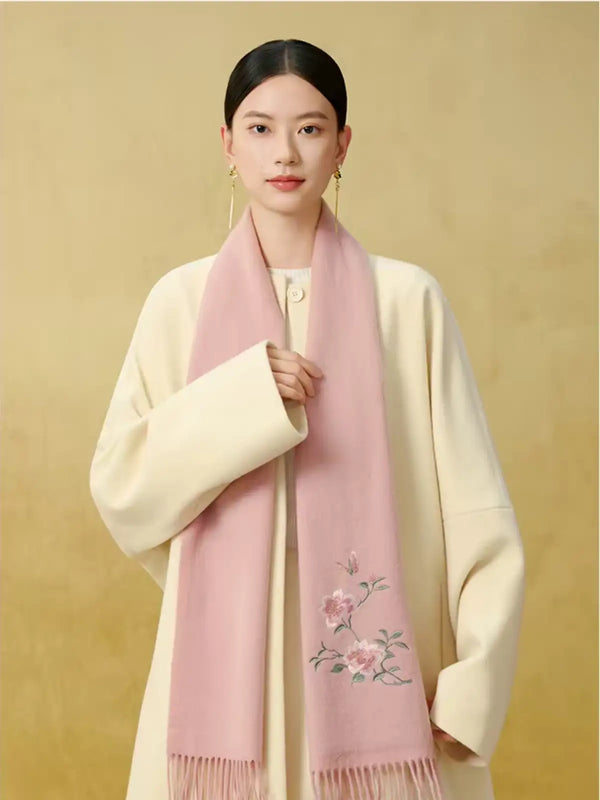 Thickened Warm Embroidered Sheep Wool Scarf