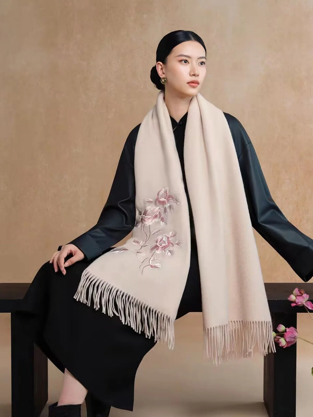 Premium Merino Wool Embroidered Shawl
