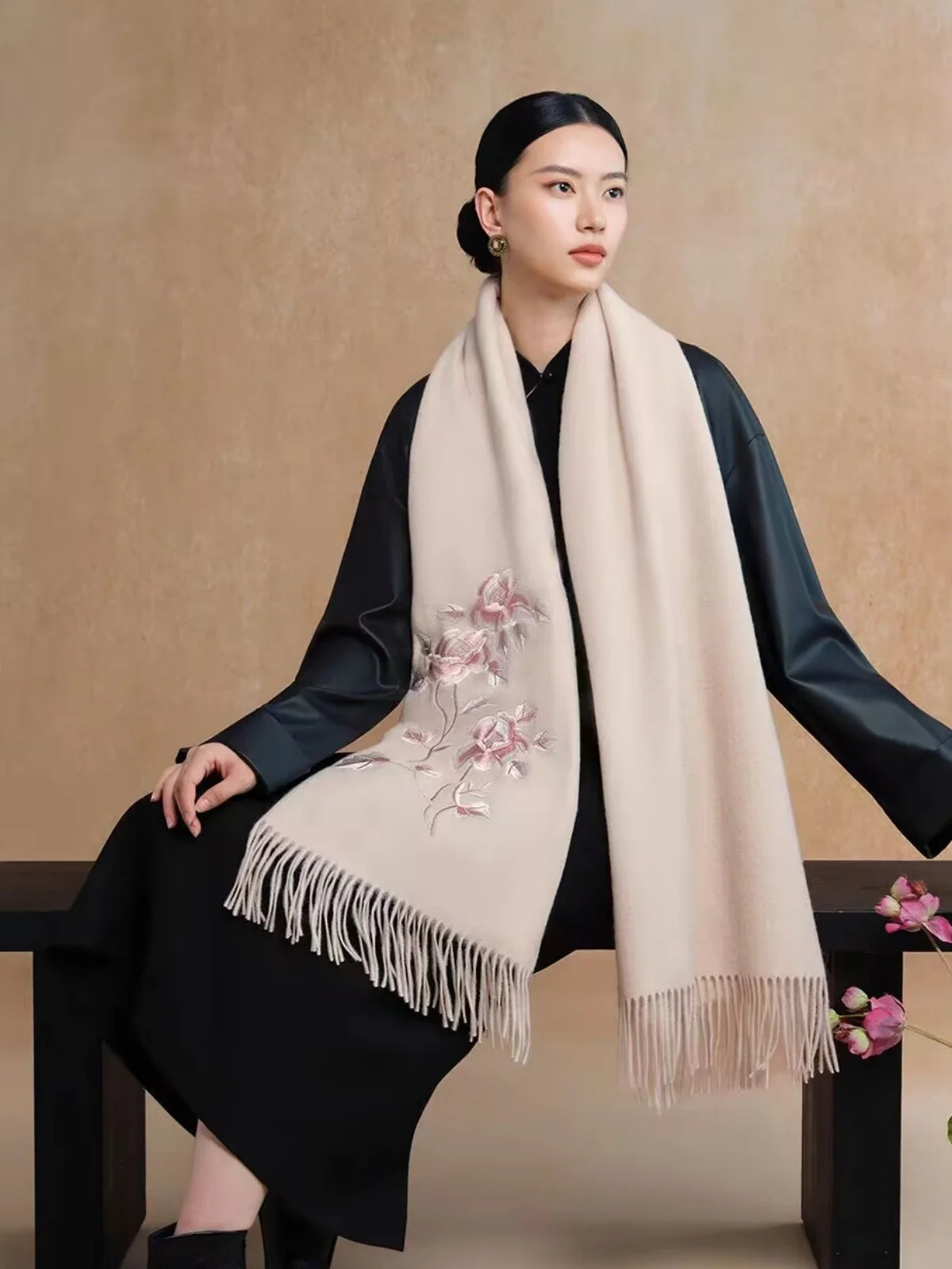 Premium Merino Wool Embroidered Shawl