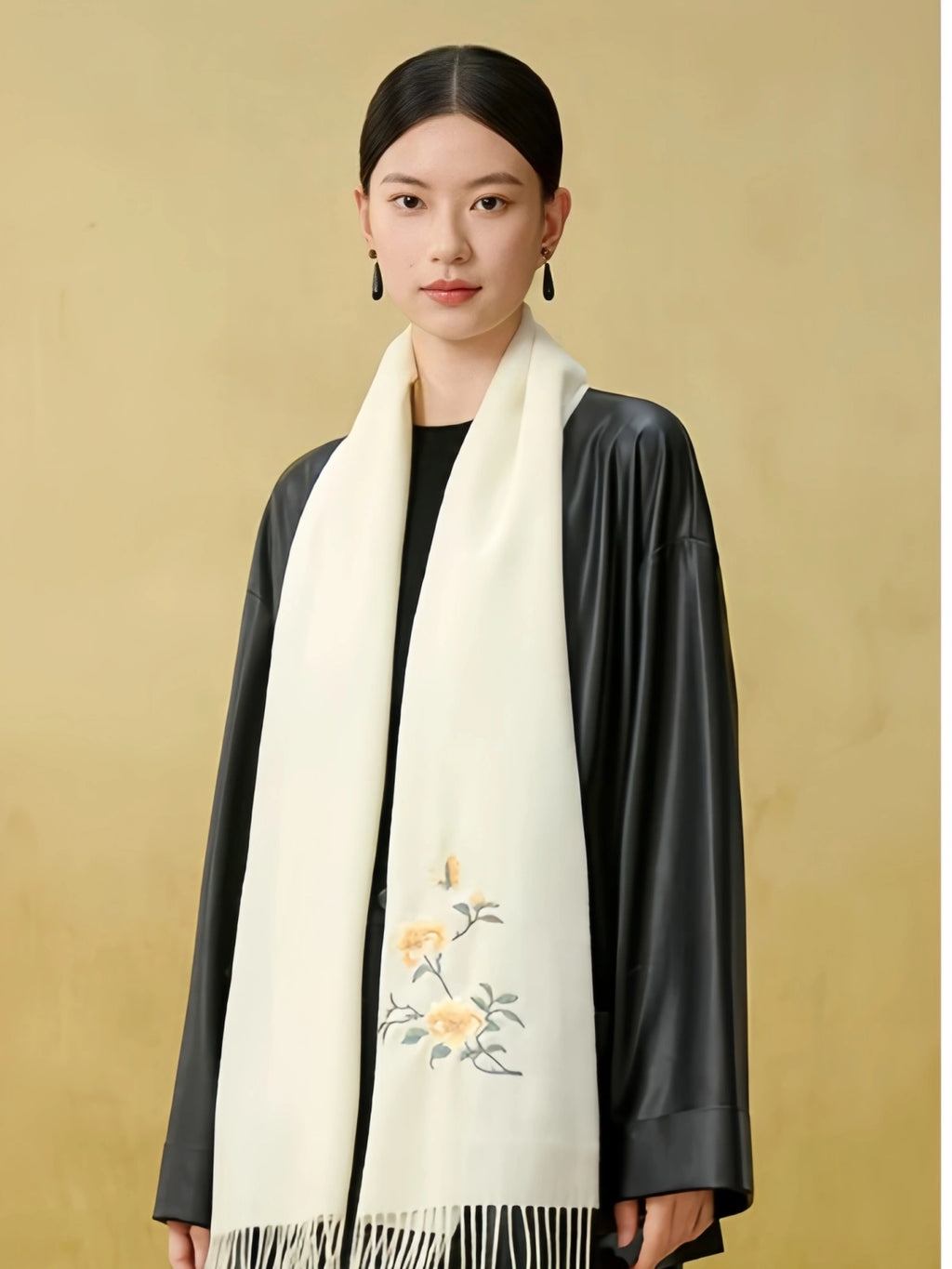 Thickened Warm Embroidered Sheep Wool Scarf