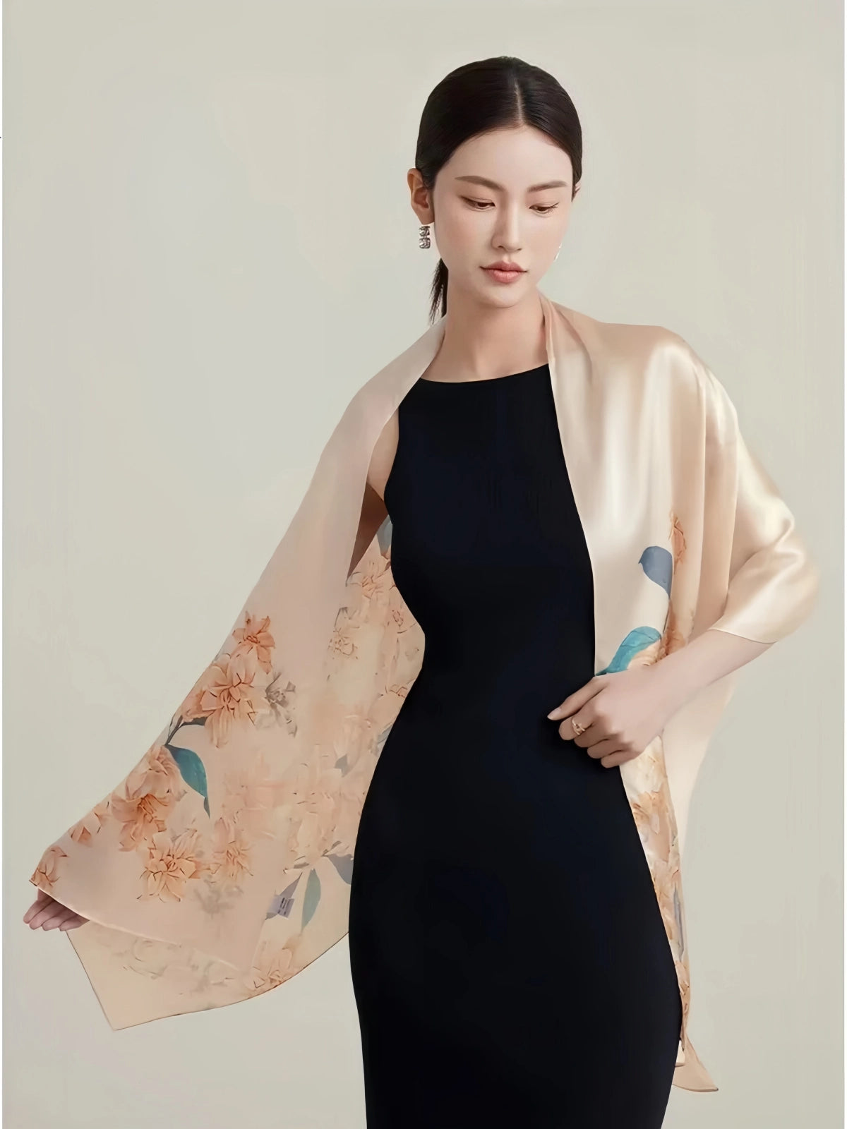 Premium Mulberry Silk Floral Skinny Scarf