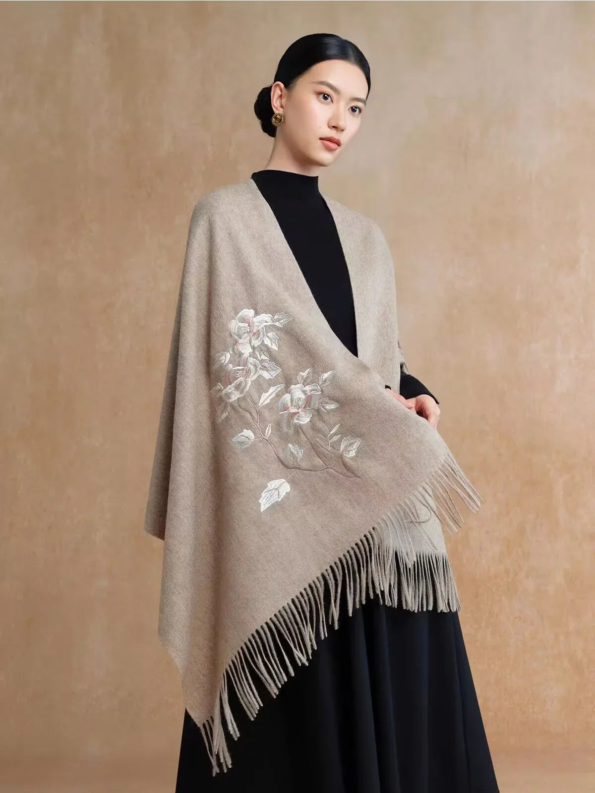 Premium Merino Wool Embroidered Shawl Secondary image