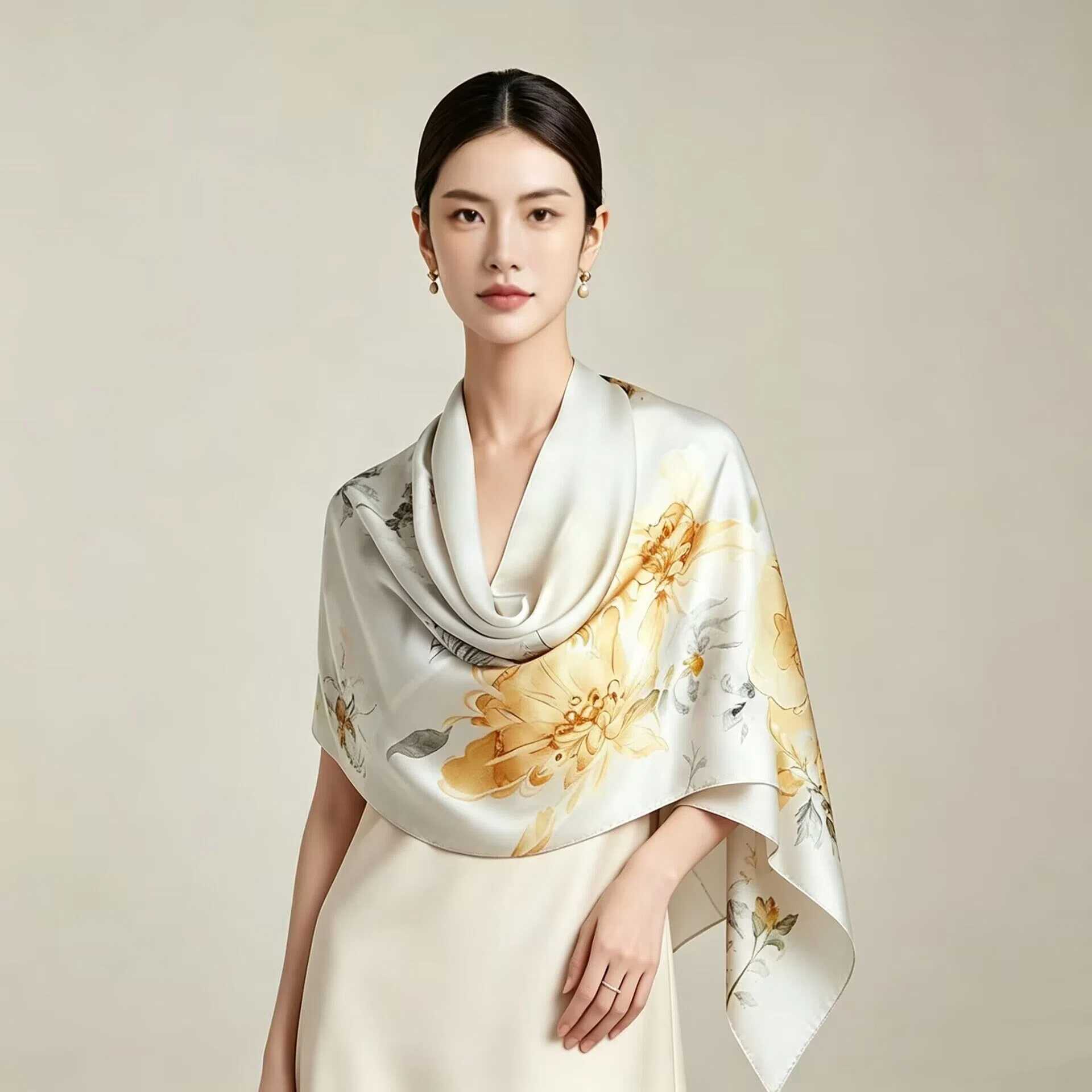 Premium Mulberry Silk Floral Skinny Scarf