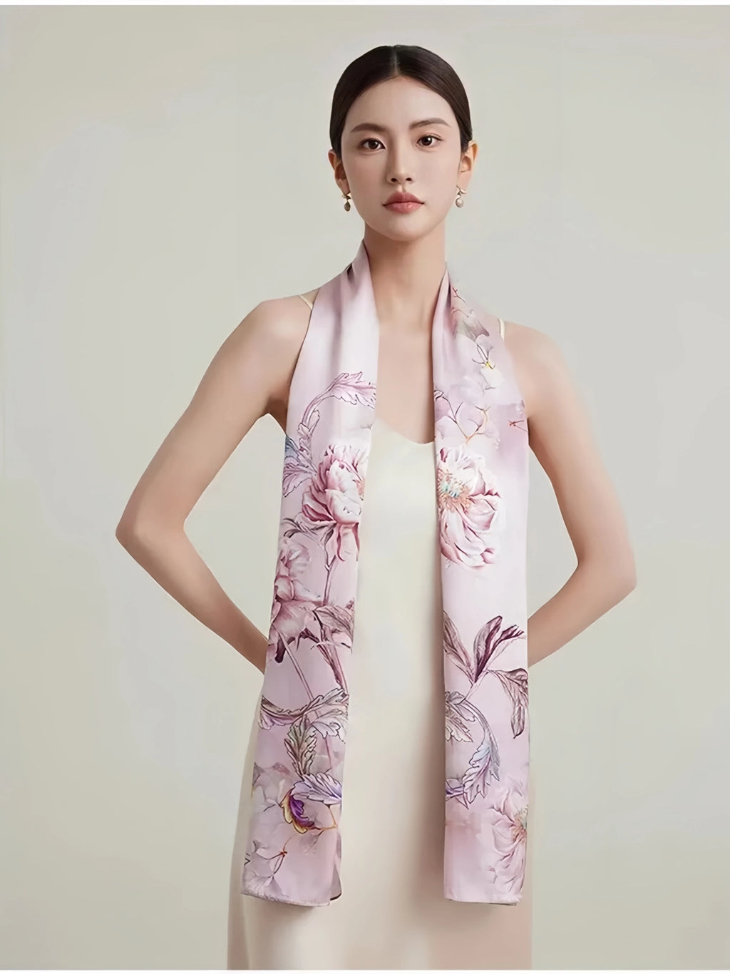 Premium Mulberry Silk Floral Skinny Scarf