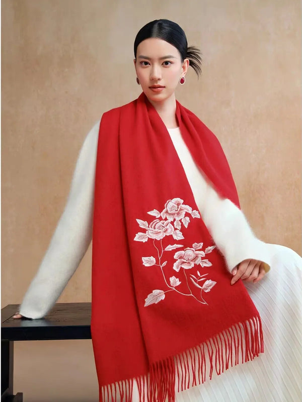 Premium Merino Wool Embroidered Shawl