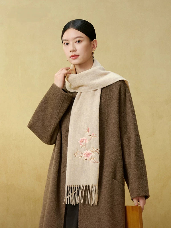 Thickened Warm Embroidered Sheep Wool Scarf