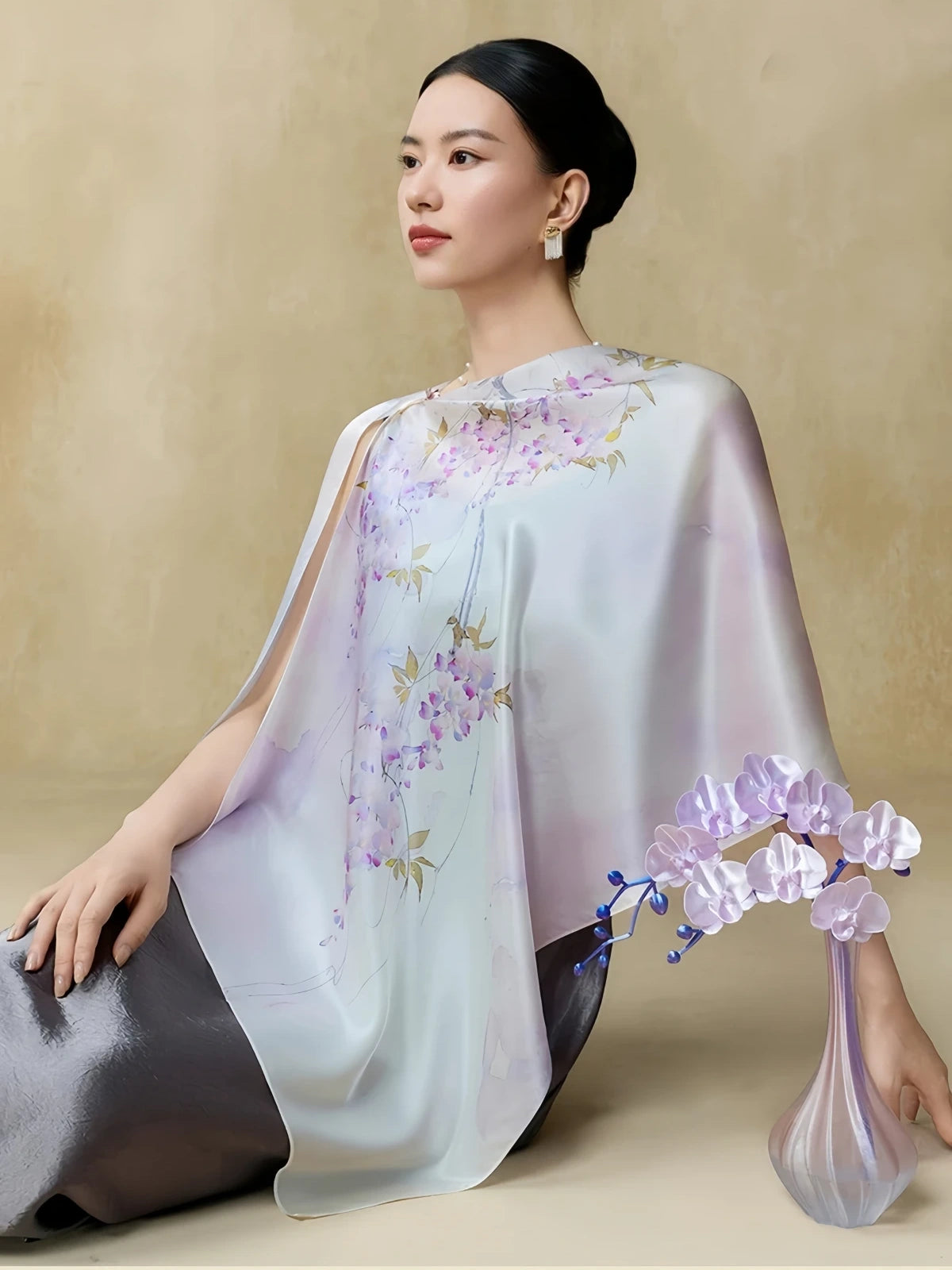 Premium Mulberry Silk Floral Long Scarf