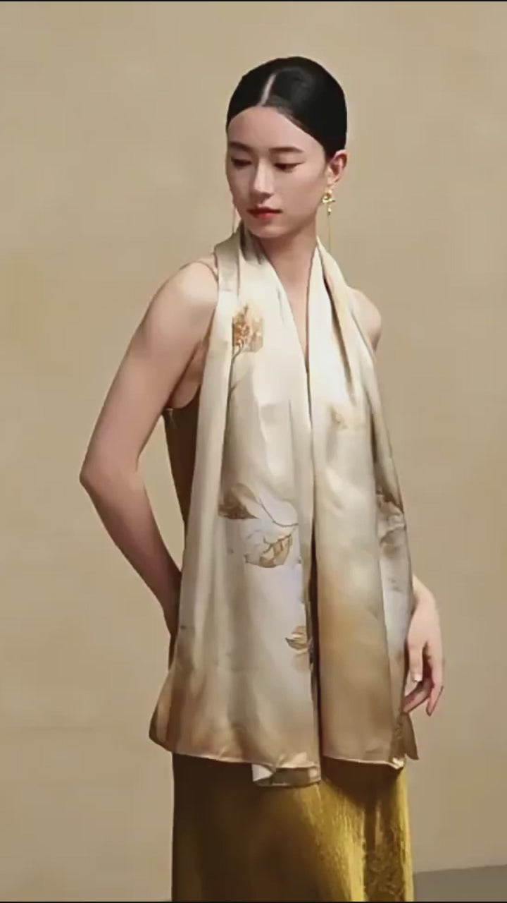 Premium Mulberry Silk Floral Skinny Scarf