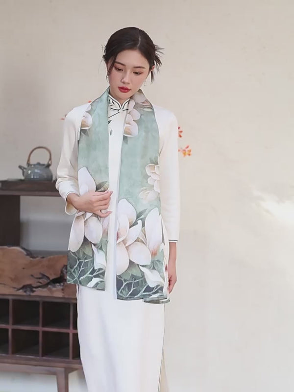 Premium Mulberry Silk Floral Long Scarf