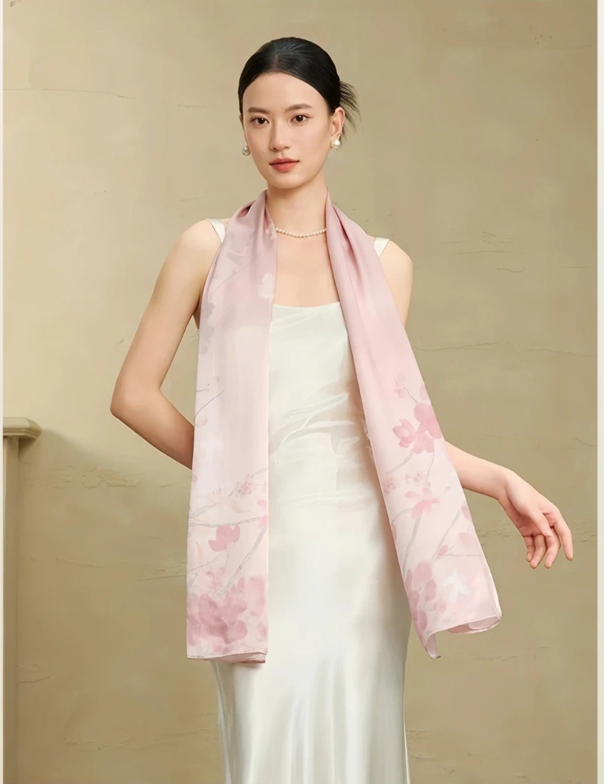 Premium Mulberry Silk Floral Long Scarf Main image