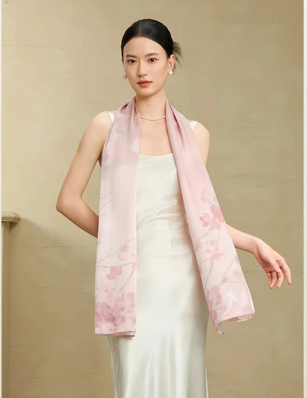 Premium Mulberry Silk Floral Long Scarf