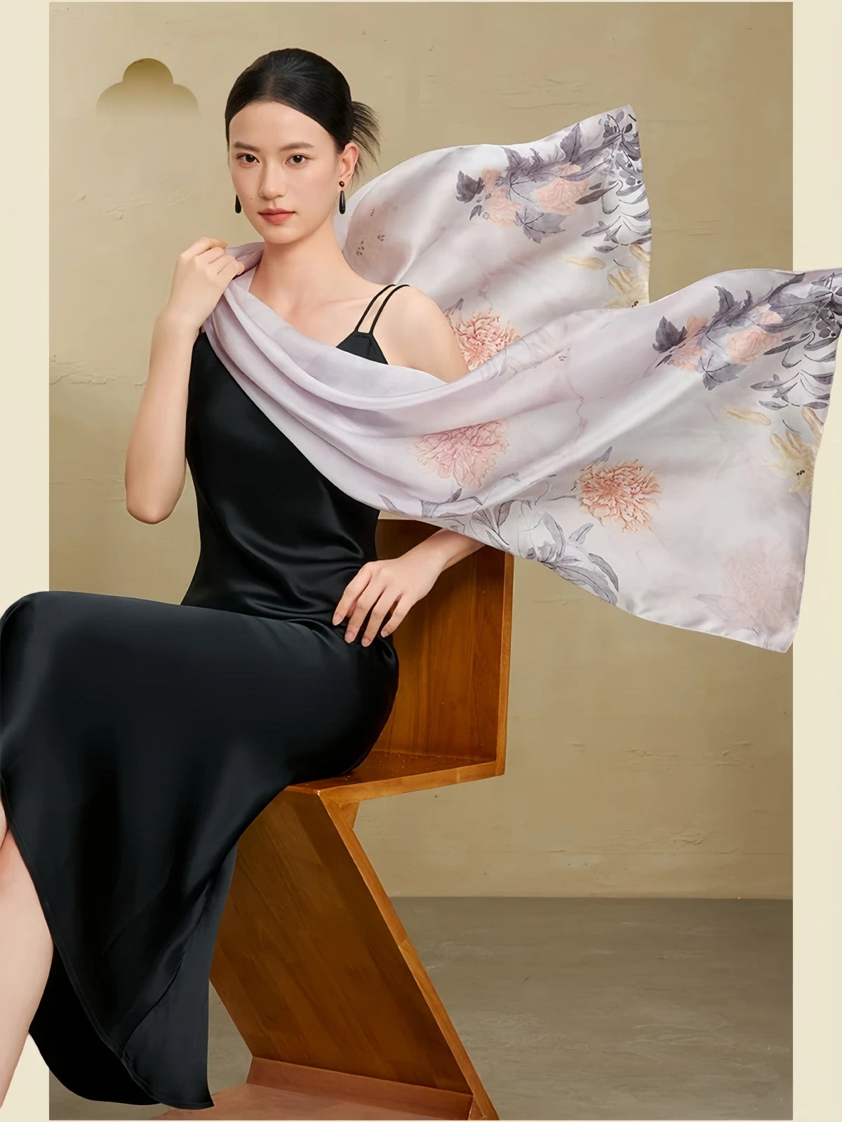 Premium Mulberry Silk Floral Long Scarf