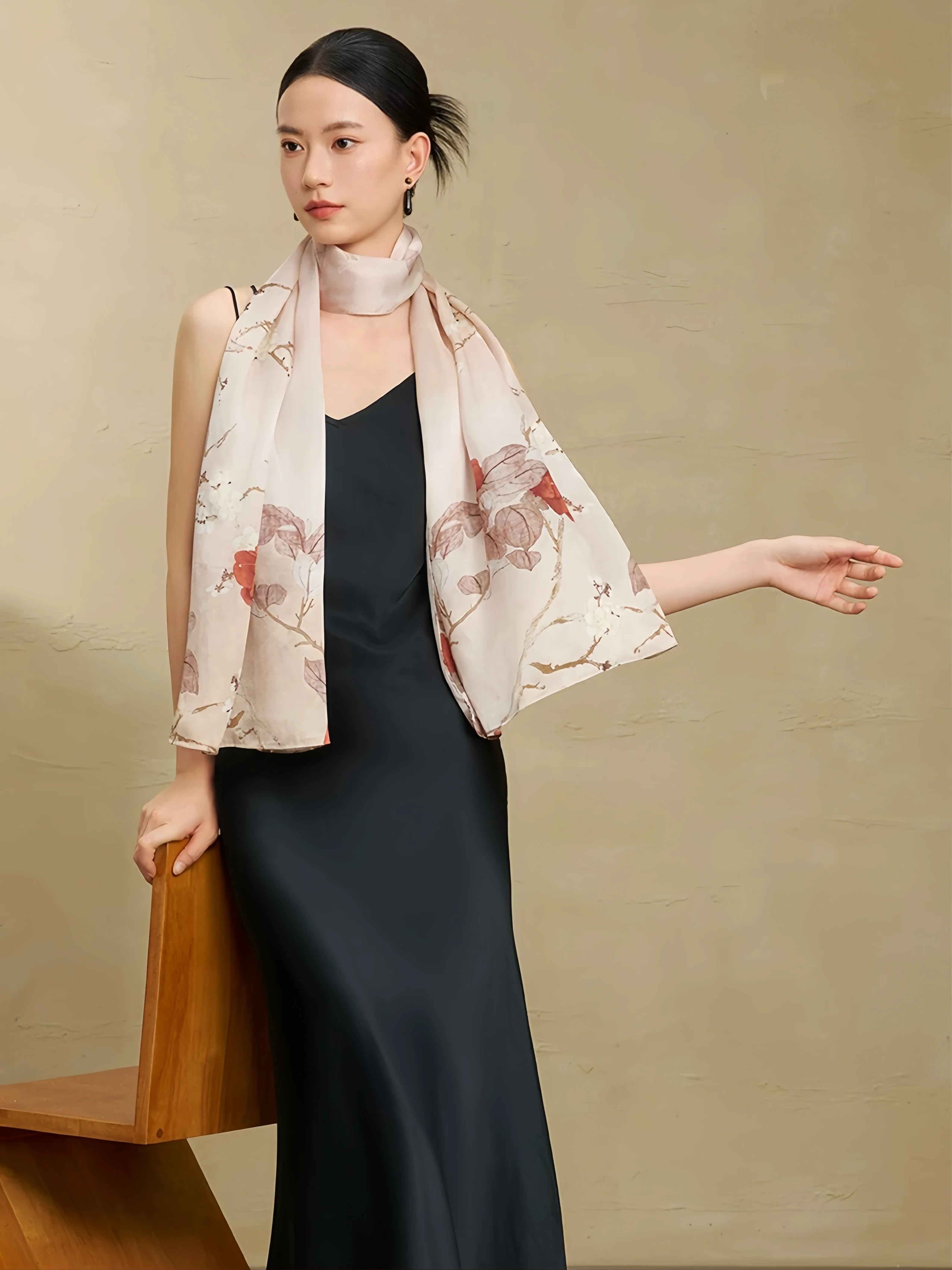 Premium Mulberry Silk Floral Long Scarf