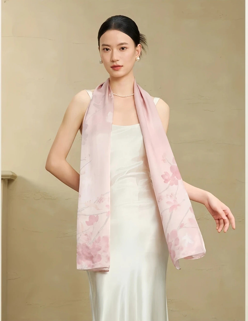 Premium Mulberry Silk Floral Long Scarf