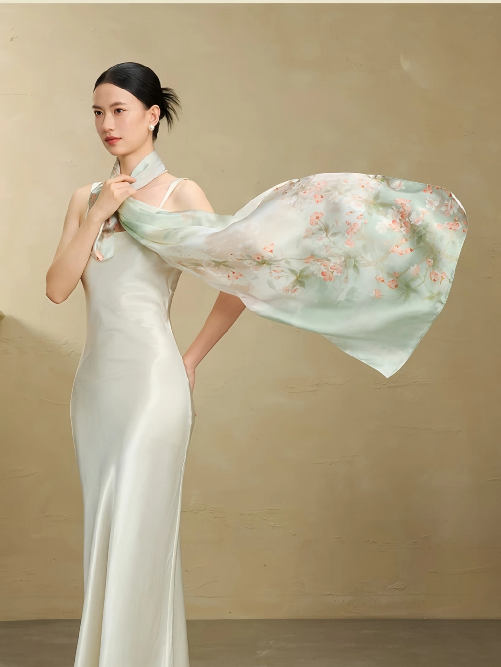 Premium Mulberry Silk Floral Long Scarf