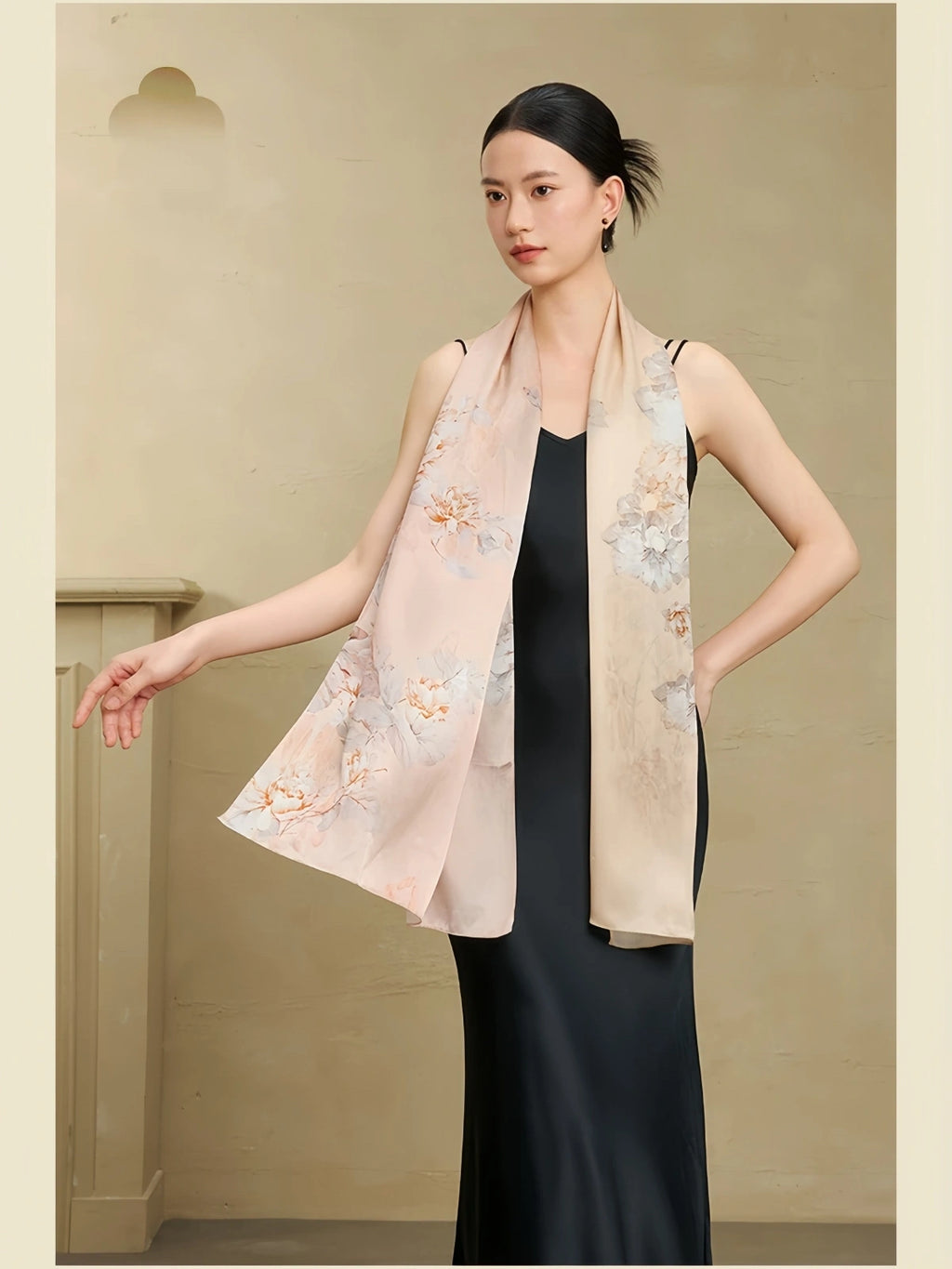 Premium Mulberry Silk Floral Long Scarf