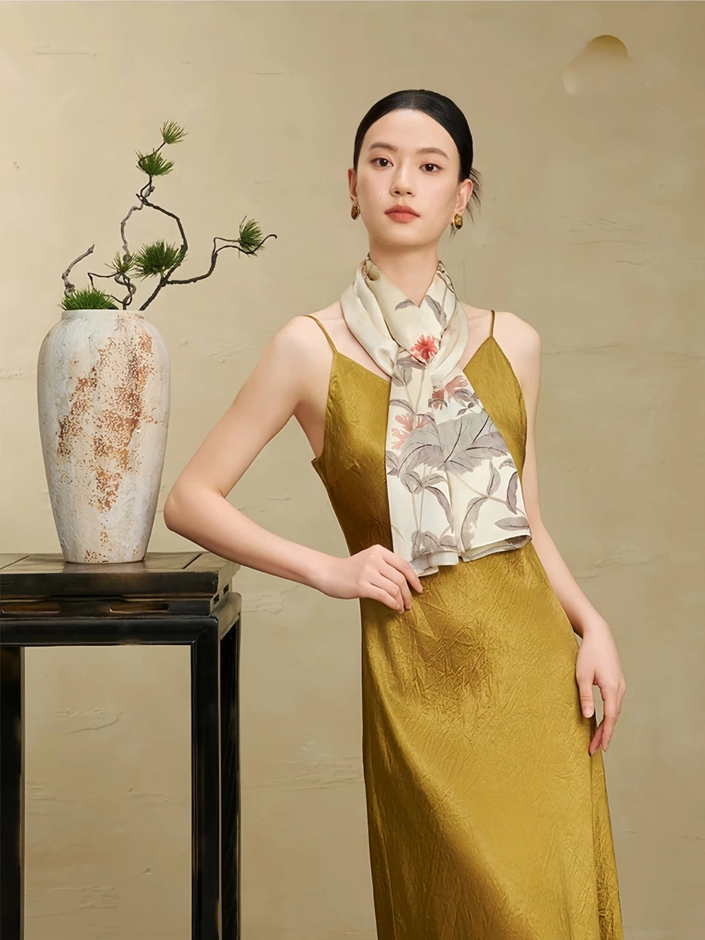 Premium Mulberry Silk Floral Long Scarf
