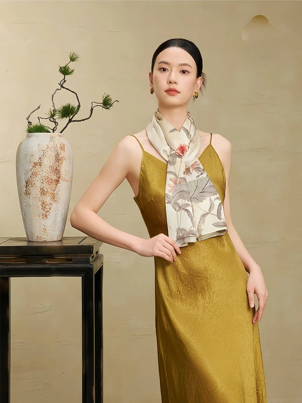Premium Mulberry Silk Floral Long Scarf