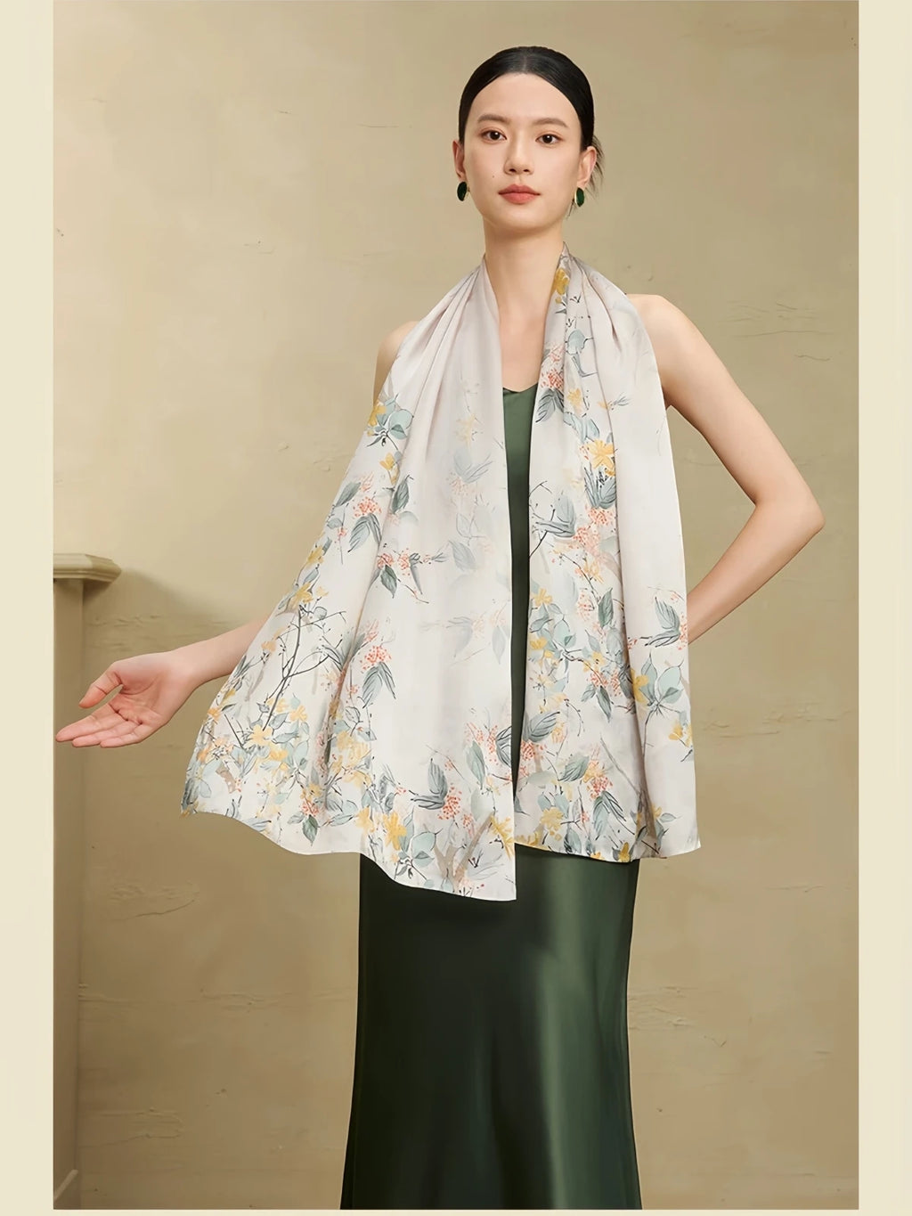 Premium Mulberry Silk Floral Long Scarf